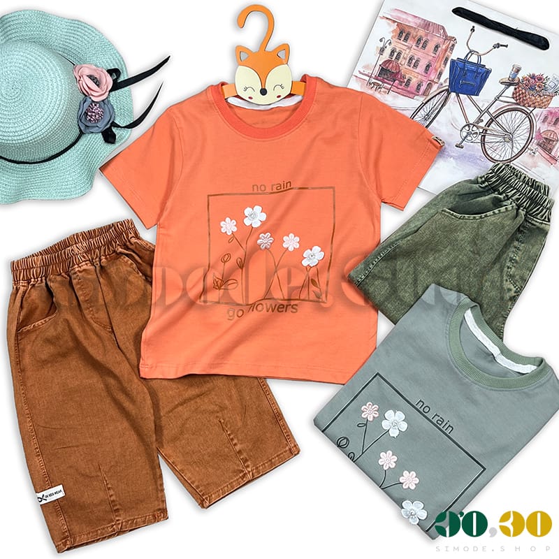 تیشرت شلوارک 35-50 گل دخترانه